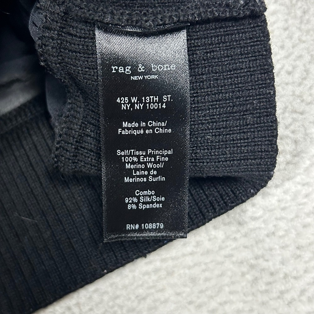 Rag & Bone Sweater Womens Medium Black Merino Wool Silk Sheer Panel Ribbed Knit - Picture 3 of 5